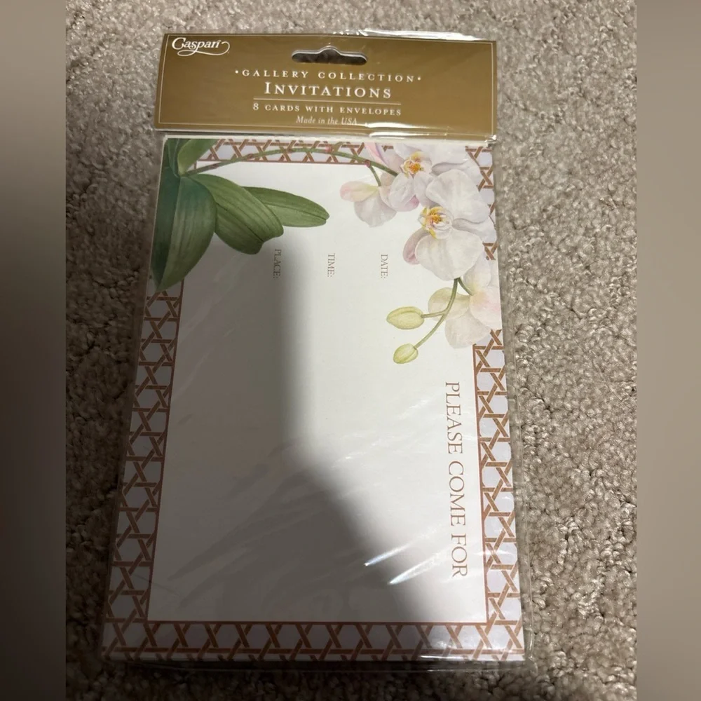 Caspari Gallery Collection Invitations 8 Cards W Envelopes winter whites